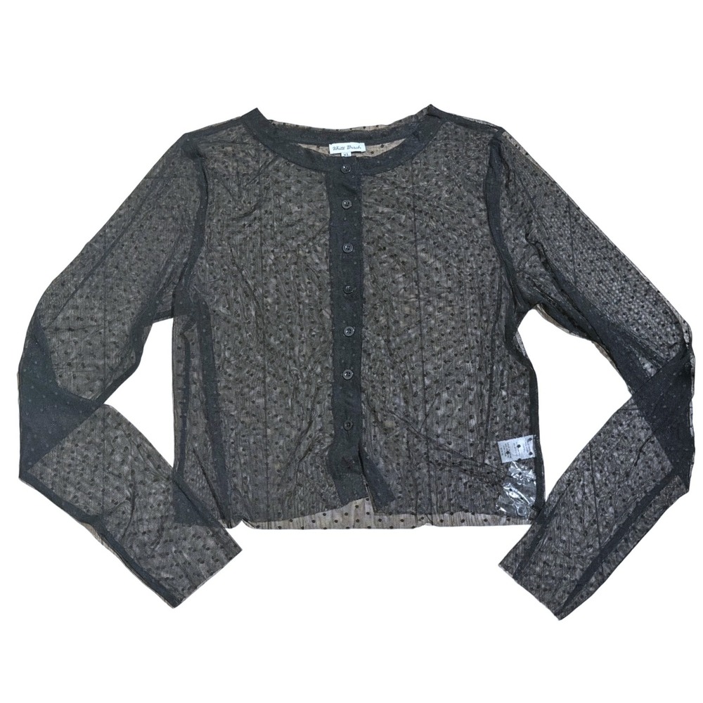 NEW White Birch Black Sheer Mesh Swiss Polka Dot Cardigan Top Shirt Blouse XL